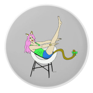 catgirl ceramic knob