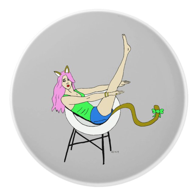 catgirl ceramic knob (Front)
