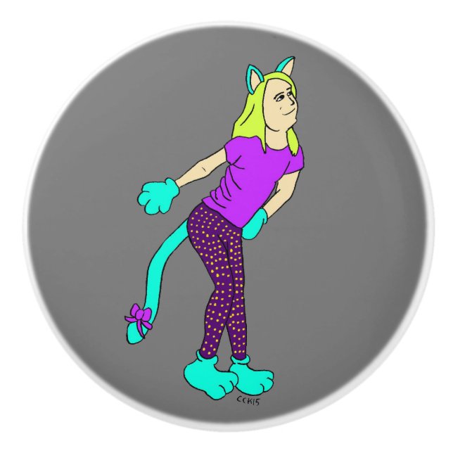 catgirl   ceramic knob (Front)