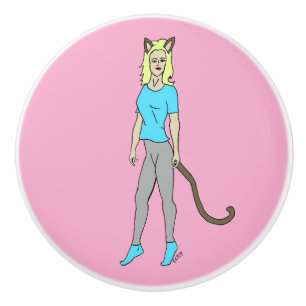 catgirl ceramic knob