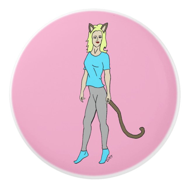 catgirl ceramic knob (Front)