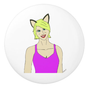 catgirl ceramic knob