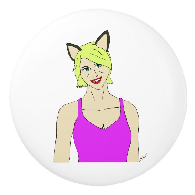 catgirl ceramic knob (Front)