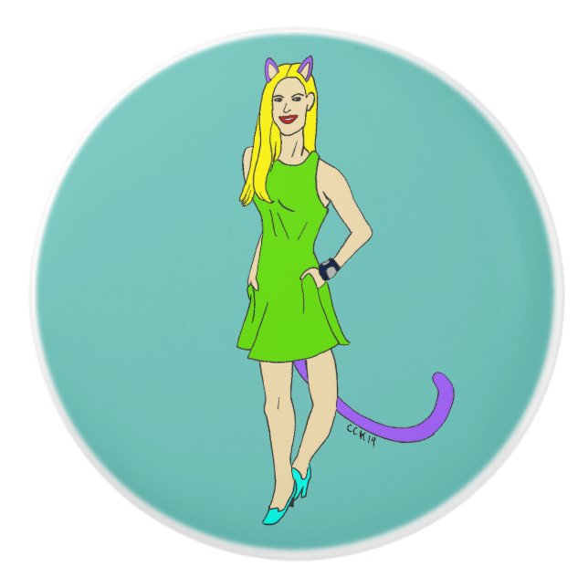 catgirl    ceramic knob (Front)