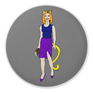 catgirl ceramic knob