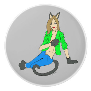 catgirl ceramic knob