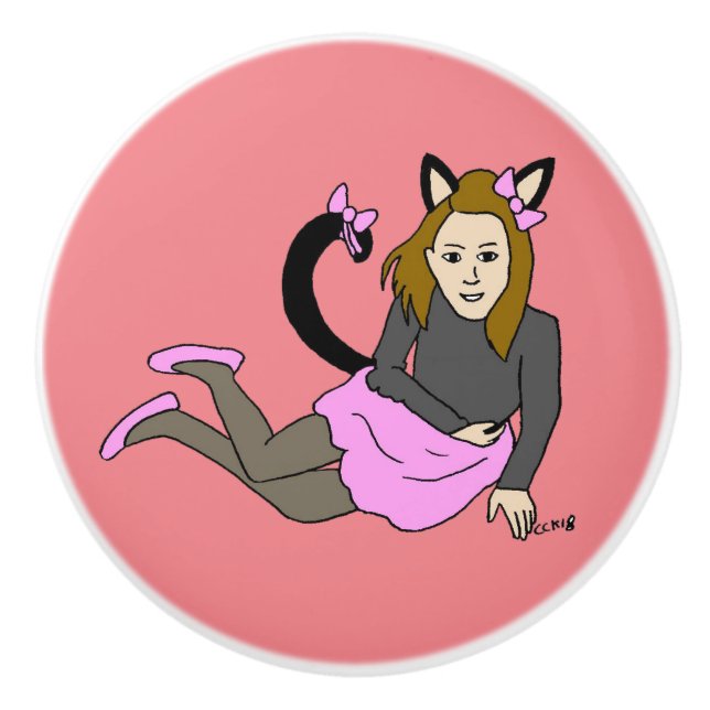 catgirl ceramic knob (Front)