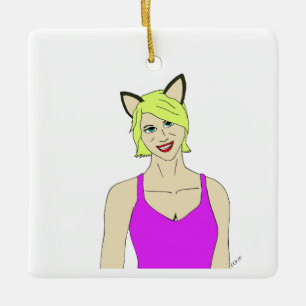 catgirl ceramic ornament