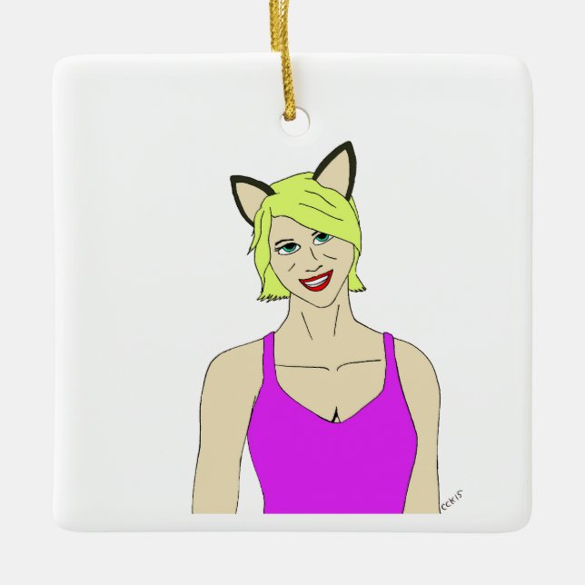 catgirl ceramic ornament (Front)