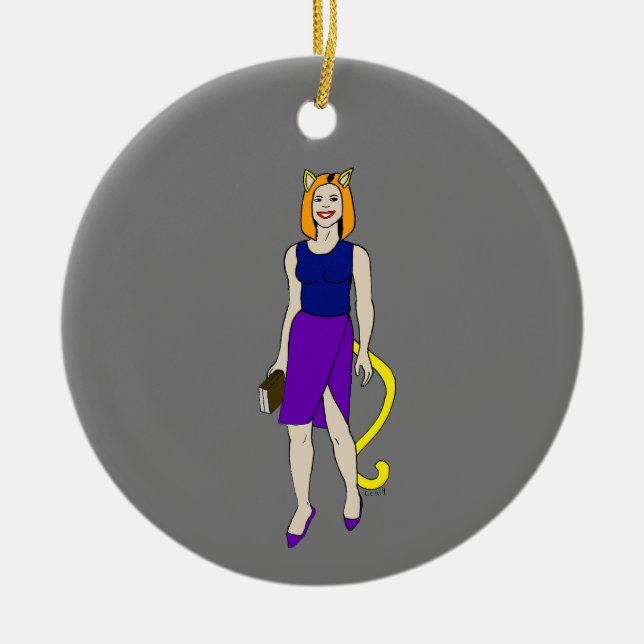 catgirl ceramic tree decoration (Front)