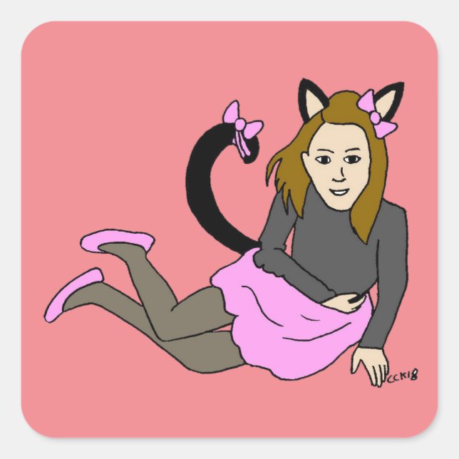 catgirl  square sticker (Front)