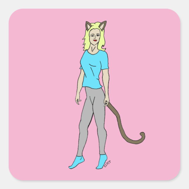 catgirl square sticker (Front)