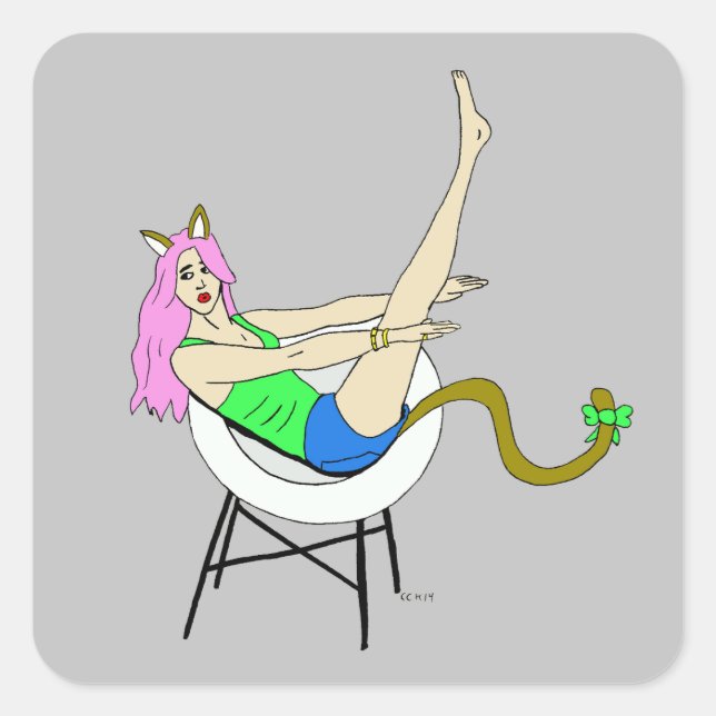 catgirl square sticker (Front)