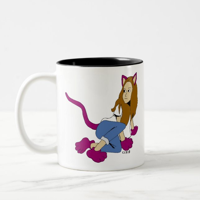 catgirl  Two-Tone coffee mug (Left)