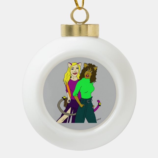 catgirls     ceramic ball christmas ornament (Front)