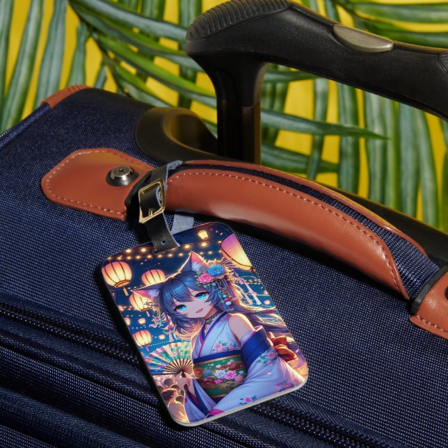 Catgirl's Joyful Dance at Dusk Luggage Tag (Front Insitu 1)