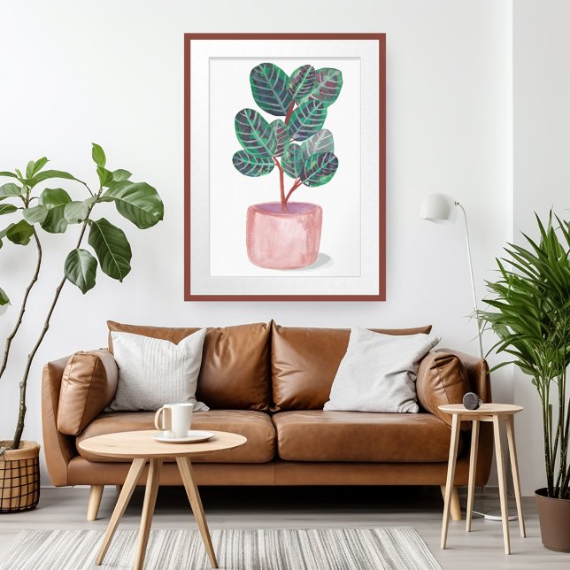 Cathathea Potted Prayer Plant Watercolor Art Poster (Cathathea Potted Prayer Plant Watercolor Art Poster Wall Art)