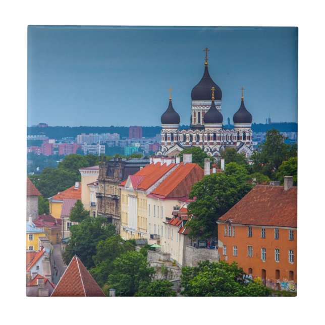 Cathedral and Cityscape | Estonia Tile (Front)