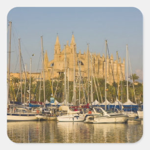 Cathedral and marina, Palma, Mallorca, Spain 2 Square Sticker