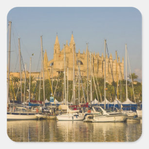 Cathedral and marina, Palma, Mallorca, Spain 2 Square Sticker