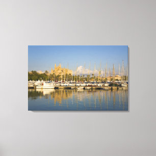 Cathedral and marina, Palma, Mallorca, Spain Canvas Print