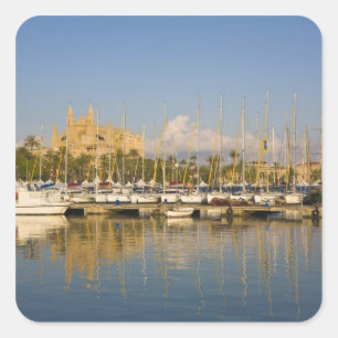 Cathedral and marina, Palma, Mallorca, Spain Square Sticker