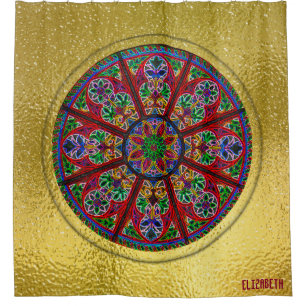 Cathedral Church Stained Glass Colourful Rosette Shower Curtain