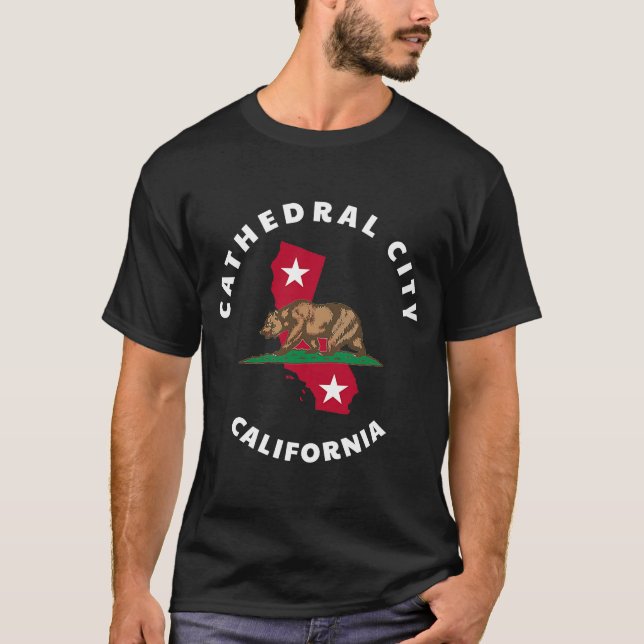 Cathedral City California CA Flag and Bear Badge S T-Shirt (Front)