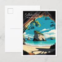 Cathedral Cove New Zealand vintage travel