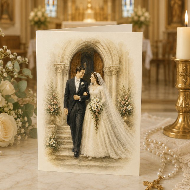 Cathedral Door Catholic Wedding Congratulations Card (Creator Uploaded)