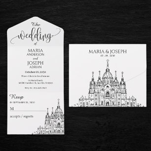 Cathedral elegant modern minimalist wedding  all in one invitation