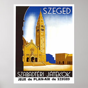 Cathedral in Szeged, Hungary,vintage travel poster