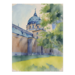 Cathedral Marie-Reine-Du-Monde watercolor  Poster