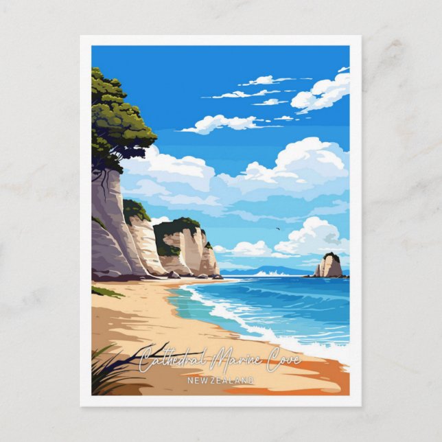 Cathedral Marine Cove Artwork Travel Illustration Postcard (Front)