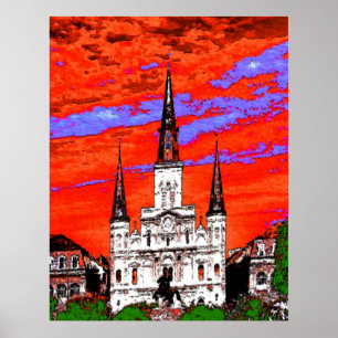 Cathedral, New Orleans, Fauvist Colours Poster