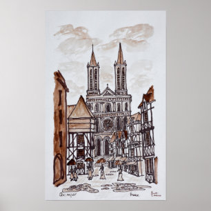 Cathedral & Norman Houses   Quimper, France Poster