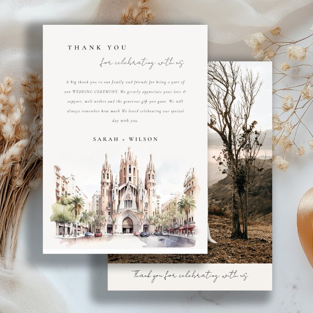 Cathedral of Barcelona Spain Photo Wedding Thank You Card (Creator Uploaded)