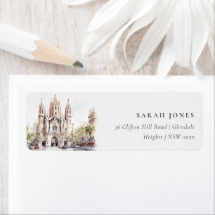 Cathedral of Barcelona Spain Watercolor Address