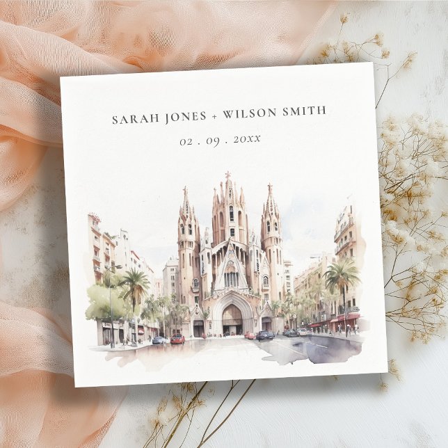 Cathedral of Barcelona Spain Watercolor Wedding Napkin (Creator Uploaded)