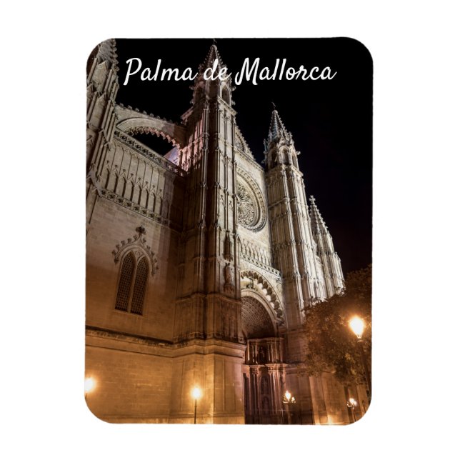 Cathedral of Palma de Mallorca at night - Spain Magnet (Vertical)