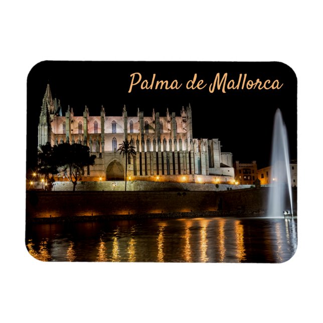 Cathedral of Palma de Mallorca at night - Spain Magnet (Horizontal)