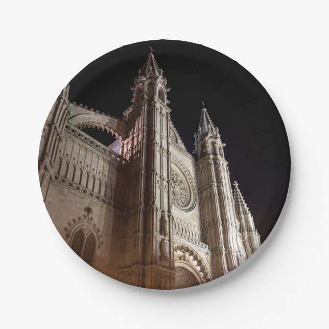 Cathedral of Palma de Mallorca at night - Spain Paper Plate (Front)