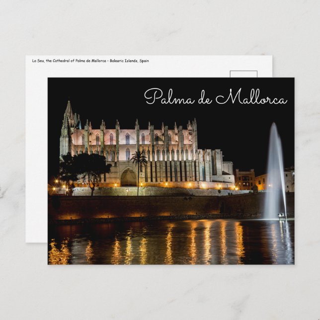 Cathedral of Palma de Mallorca at night - Spain Postcard (Front/Back)