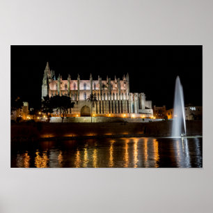 Cathedral of Palma de Mallorca at night - Spain Poster