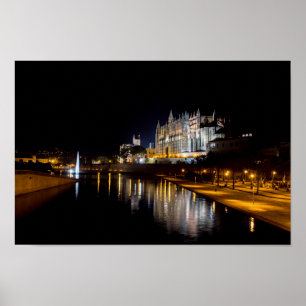 Cathedral of Palma de Mallorca at night - Spain Poster