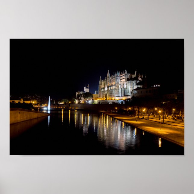 Cathedral of Palma de Mallorca at night - Spain Poster (Front)