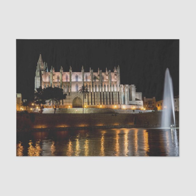 Cathedral of Palma de Mallorca at night - Spain Tissue Paper (Front)