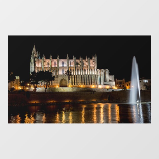 Cathedral of Palma de Mallorca at night - Spain Window Cling (Sheet)