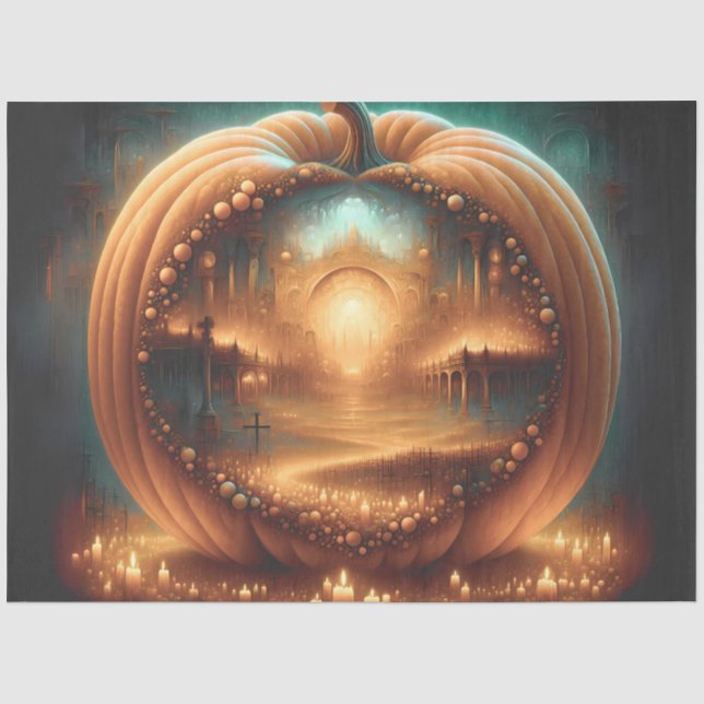 Cathedral Pumpkin Gothic Halloween Tissue Paper (Front)
