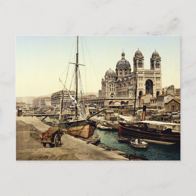 Cathedral & Quay de la Joliette, Marseille, France Postcard (Front)